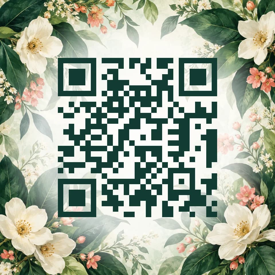 botanical premium QR design, scanning to the VividQR homepage