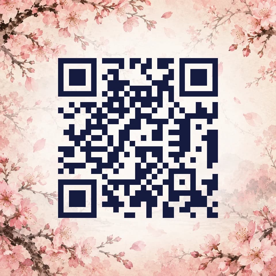 sakura premium QR design, scanning to the VividQR homepage